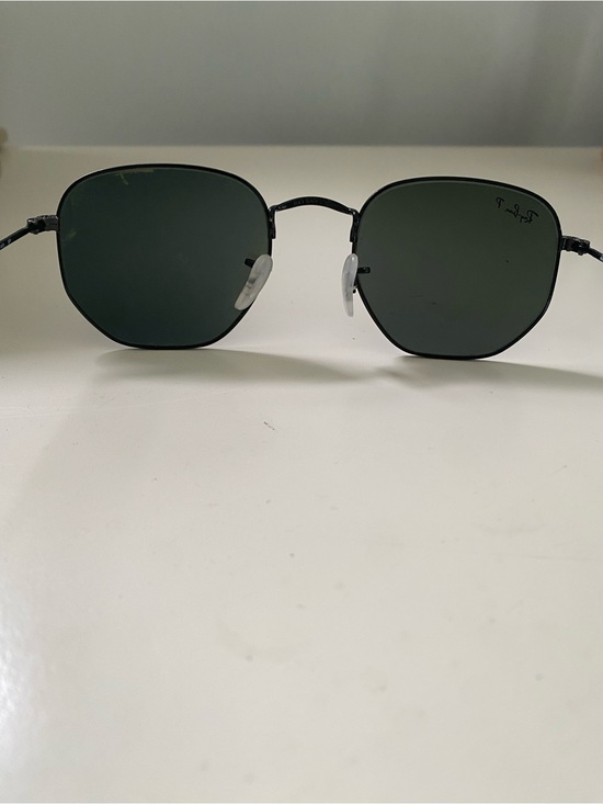 Ray-Ban Hexagonal Black Metal Sunglasses with Dark Green Lenses